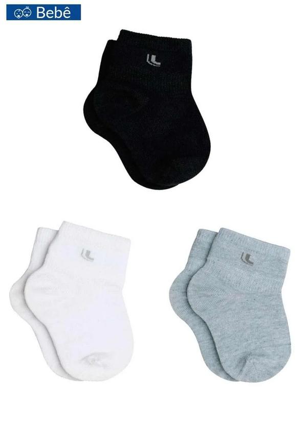 Lupo - Kit 3 pares de Meias Bebê Cano Médio Lupo 2724-089 0900-Preta-Branca-Cinza