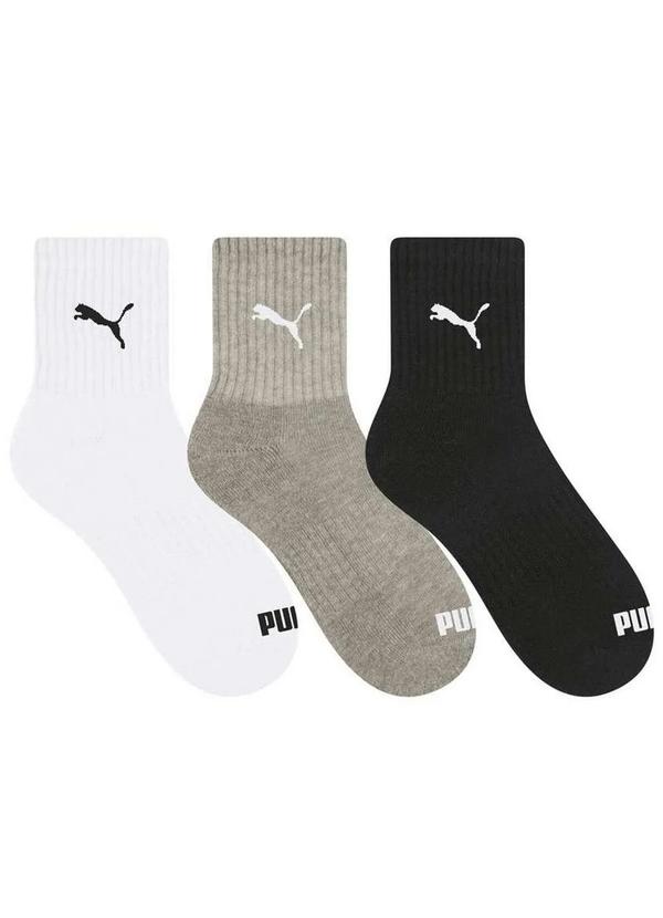 Puma - Kit com 3 Meias Puma 4530-001 999-Branco/Cinza-Mescla/Preto