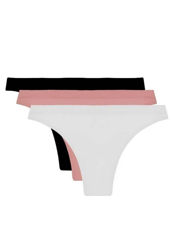 Trifil - Kit/3 Calcinha Trifil 4403 018-Bco/Pto/Macadamia