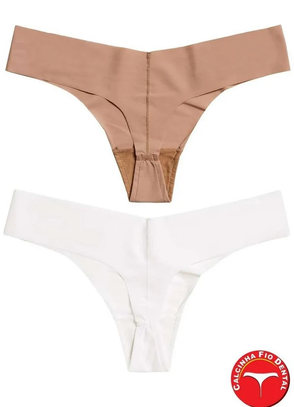 Bonjour - Kit com 2 Calcinhas Fio Bonjour Kt3787 Cbr-Camurã§A/Branco 2