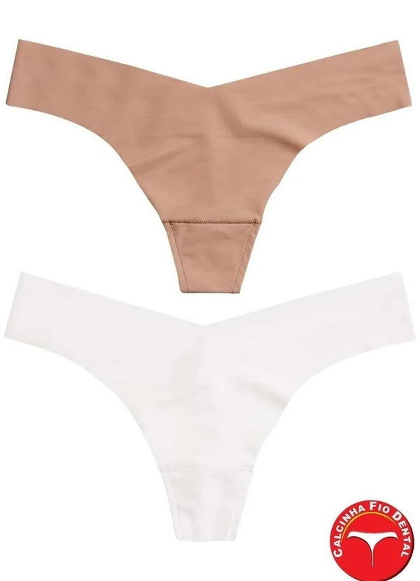 Bonjour - Kit com 2 Calcinhas Fio Bonjour Kt3787 Cbr-Camurã§A/Branco 3