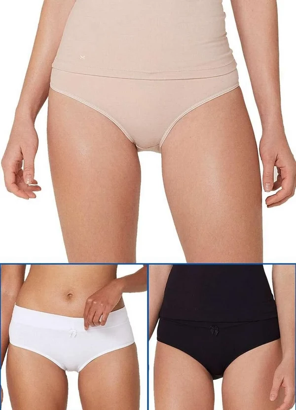 Hering - Kit com 3 Calcinhas Alta Hering 777r 1nof-Bege-Branco-Preto 2