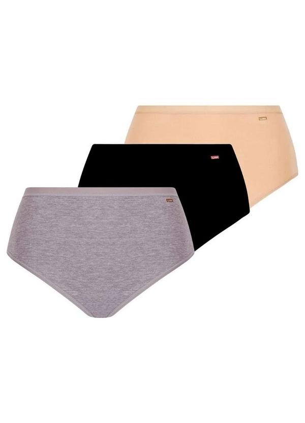 Lupo - Kit com 3 Calcinhas Alta Loba 40351-001 Cinza-Preto-Natural