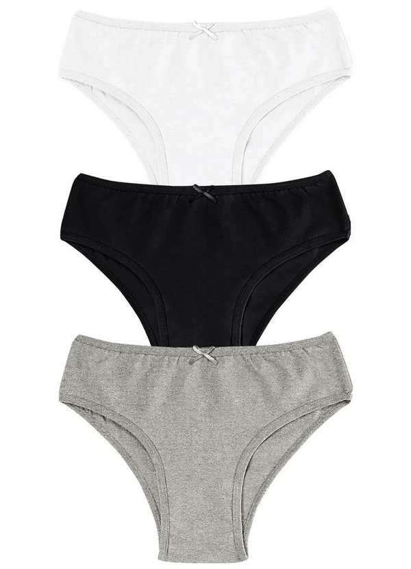 Malwee - Kit com 3 Calcinhas Tanga Malwee 1000090636 C0546-Branco-Preto-Cinza-Mescla