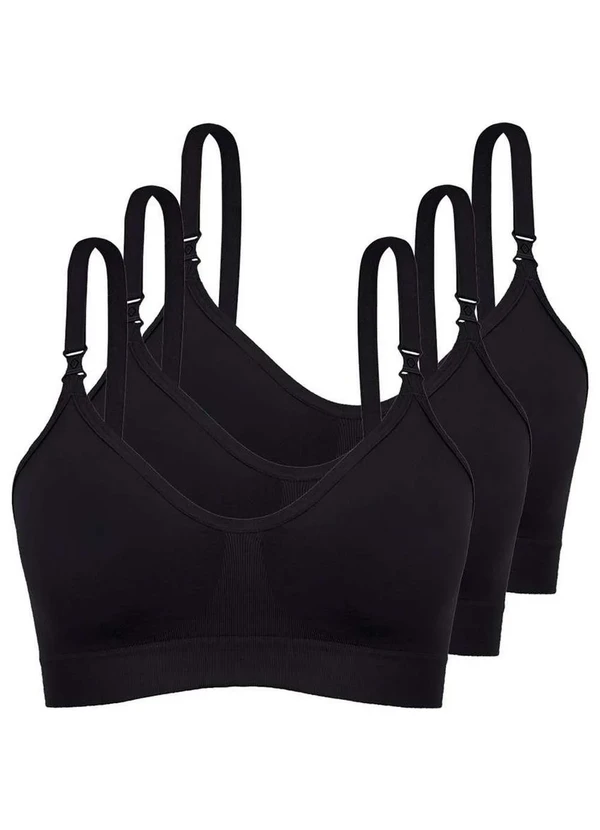 Lupo - Kit com 3 Sutiã sem Aro e sem Bojo Loba 41028-001 Taça B Preto