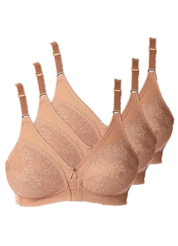 Demillus - Kit com 3 Sutiãs Sustentação Colonial Demillus 61383/78383 Taça B Bege-Rosado