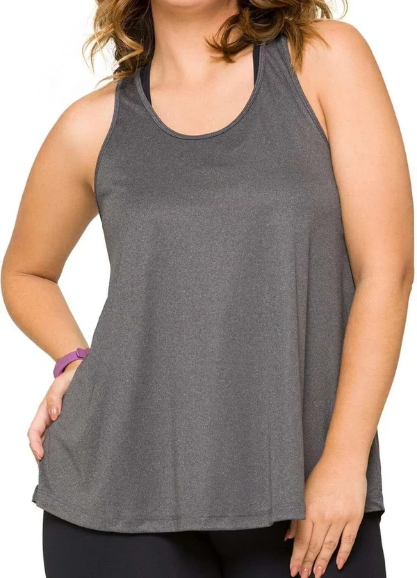 Selene - Camiseta Regata Feminina Selene 24945-001 Plus Size 599-Preto-Mescla