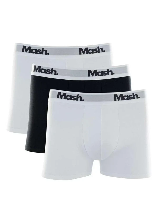 Mash - Kit/3 Cueca Boxer Mash 110.16 Br00-Branco/Preto/Branco