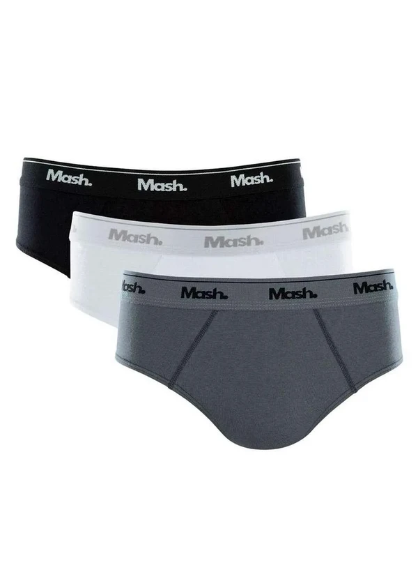 Mash - Kit/3 Cueca Slip Mash 010.04 Cz01-Preto/Branco/Chumbo