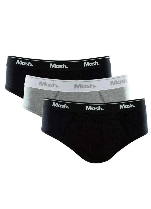 Mash - Kit/3 Cueca Slip Mash 010.04 Pt02-Preto/Mescla