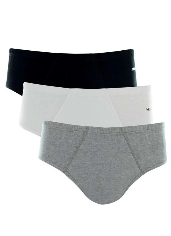 Mash - Kit/3 Cueca Slip Mash 010.20 Cz05-Preto/Branco/Cinza