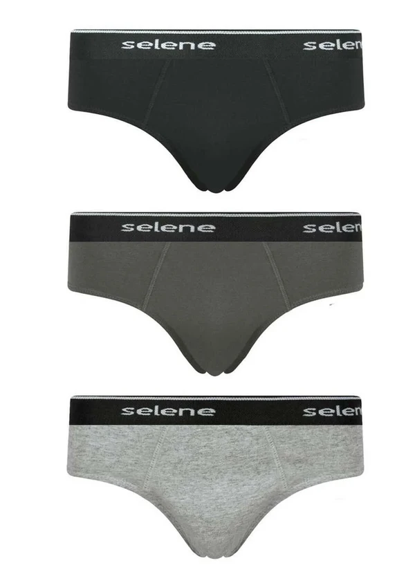 Selene - Kit com 3 Cuecas Selene Slip 11900-001 997-Preto/Chumbo/Cinza-Mescla
