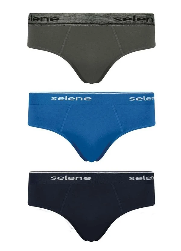 Selene - Kit com 3 Cuecas Selene Slip 11900-001 998-Chumbo/Royal/Marinho