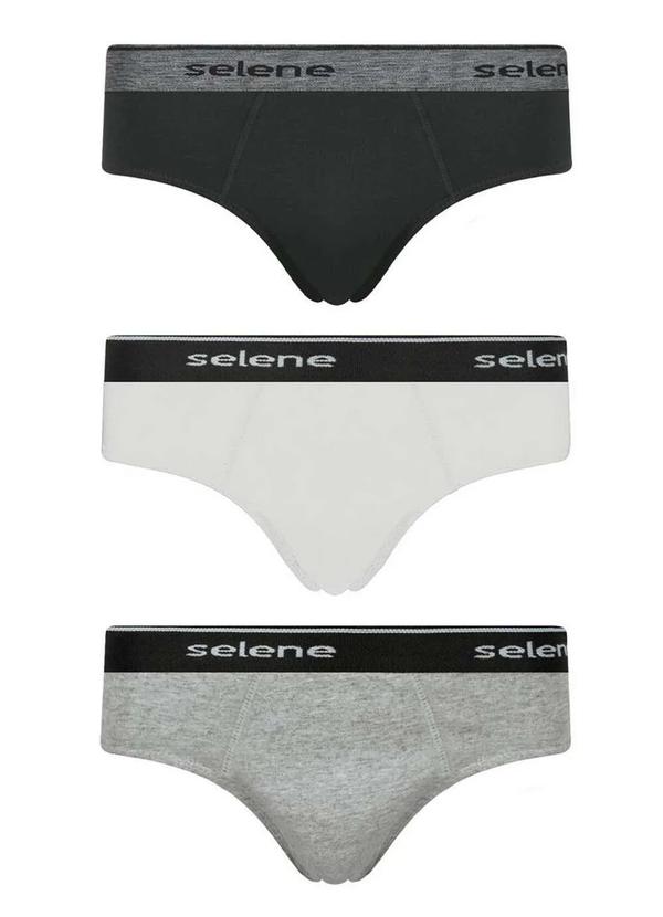 Selene - Kit com 3 Cuecas Selene Slip 11900-001 999-Preto/Branco/Cinza-Mescla