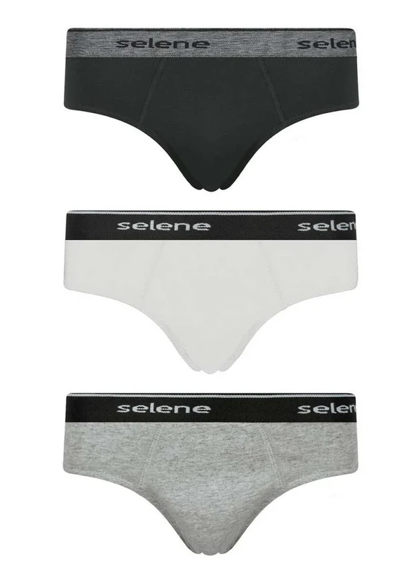 Selene - Kit com 3 Cuecas Selene Slip 11900-001 999-Preto/Branco/Cinza-Mescla