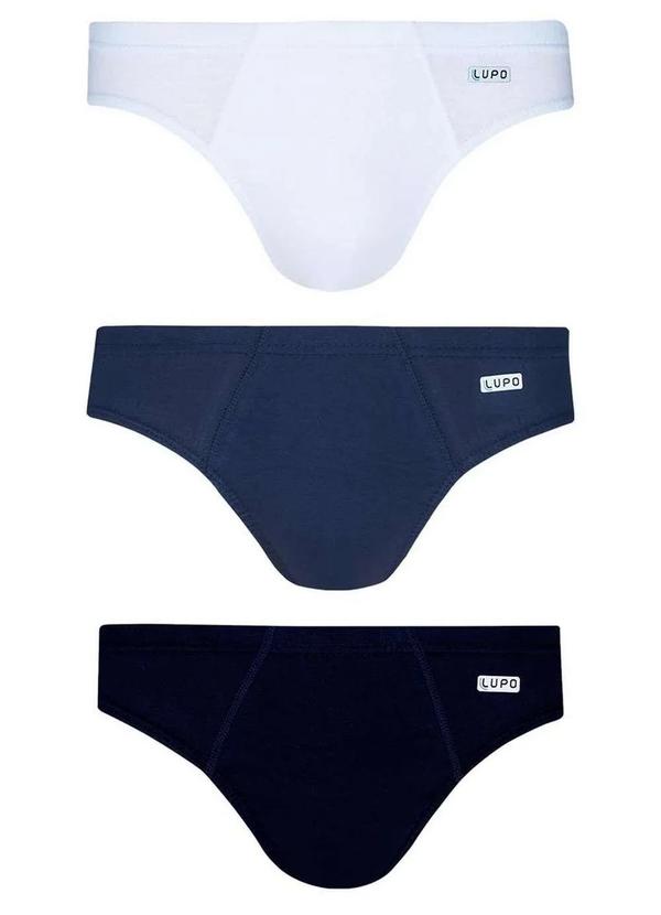 Lupo - Kit com 3 Cuecas Slip Lupo 515-089 0903-Branco-Marinho-Preto