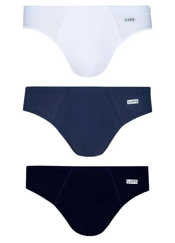 Lupo - Kit com 3 Cuecas Slip Lupo 515-089 0903-Branco-Marinho-Preto