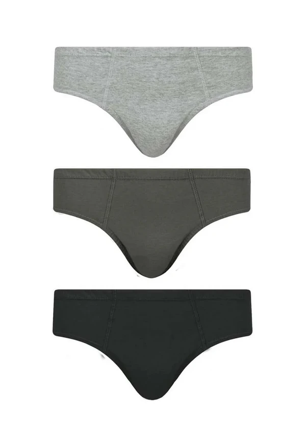 Selene - Kit com 3 Cuecas Slip Selene 11910-001 997-Cinza-Mescla/Chumbo/Preto