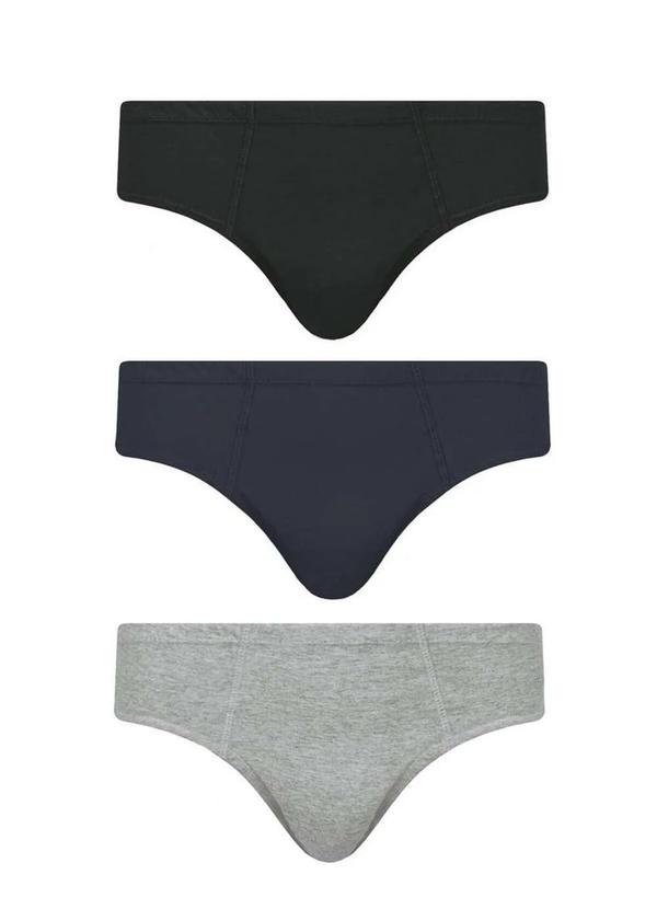 Selene - Kit com 3 Cuecas Slip Selene 11910-001 999-Preto/Marinho/Cinza-Mescla