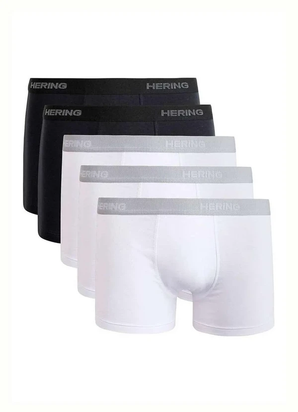 Hering - Kit com 5 Cuecas Boxer Hering 77qu 1a-Branco-Preto