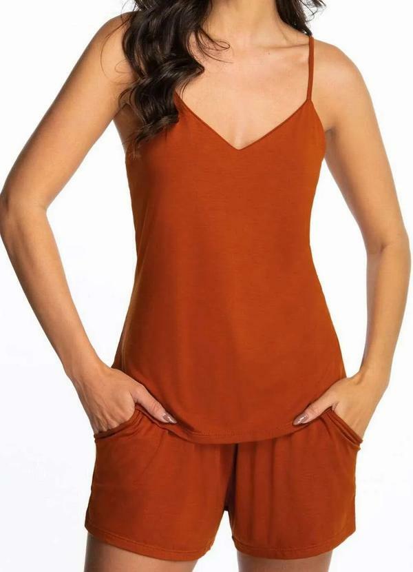 Lupo - Pijama Feminino Curto Lupo 24457-001 7710-Marrom-Terra