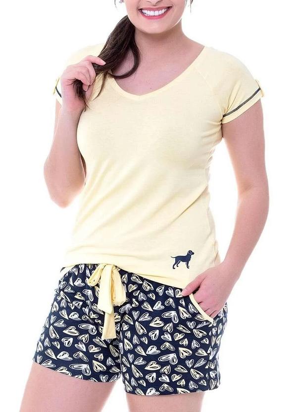 Podiun - Pijama Feminino Curto Podiun 225071 Marinho-Amarelo