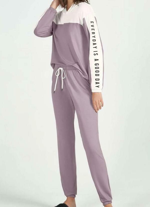 Cor com Amor - Pijama Feminino Longo Cor com Amor 13107 Lilás-Off-White