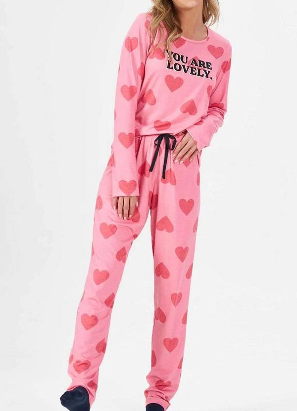 Espaço Pijama - Pijama Feminino Longo Espaço Pijama 41079 Rosa-Vermelho