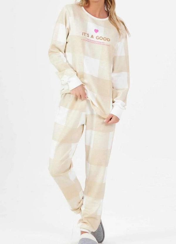 Espaço Pijama - Pijama Feminino Longo Espaço Pijama 41120 Xadrez-Bege