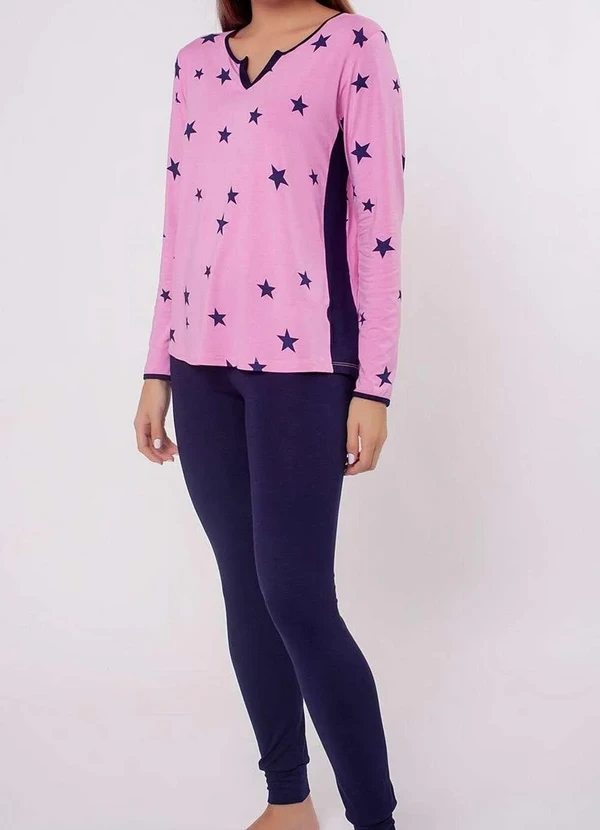 Podiun - Pijama Feminino Longo Podiun 225172 Estrelas-Marinho