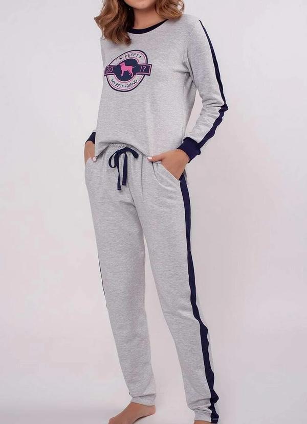 Podiun - Pijama Feminino Longo Podiun 225182 Mescla-Claro