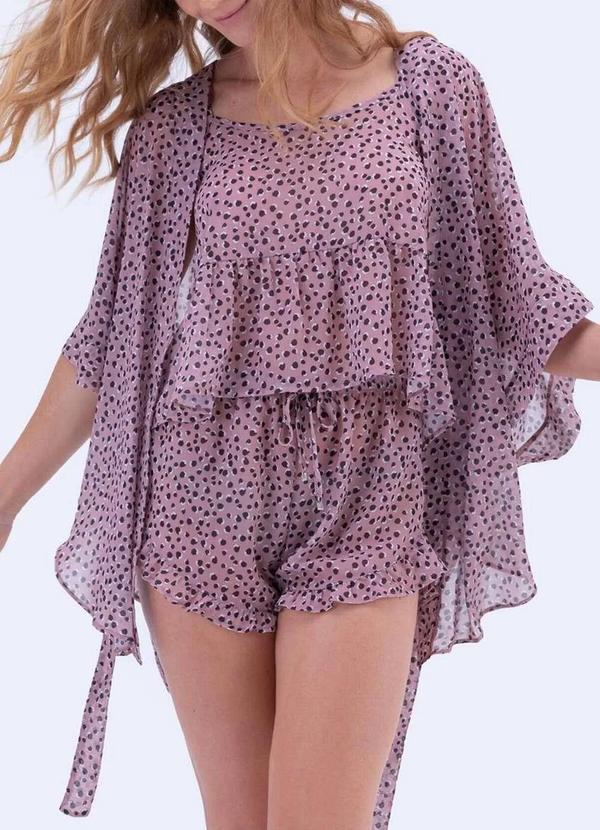Cor com Amor - Robe Feminino Curto Cor com Amor 13205 Rosa-Preto