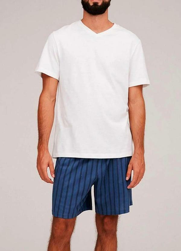 Hering - Pijama Masculino Curto Hering 76wx 11j-Off-White-Azul