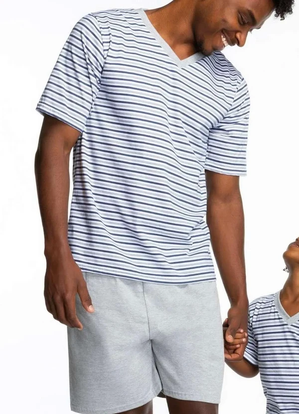 Lupo - Pijama Masculino Curto Lupo 28021-001 8235-Cinza-Marinho