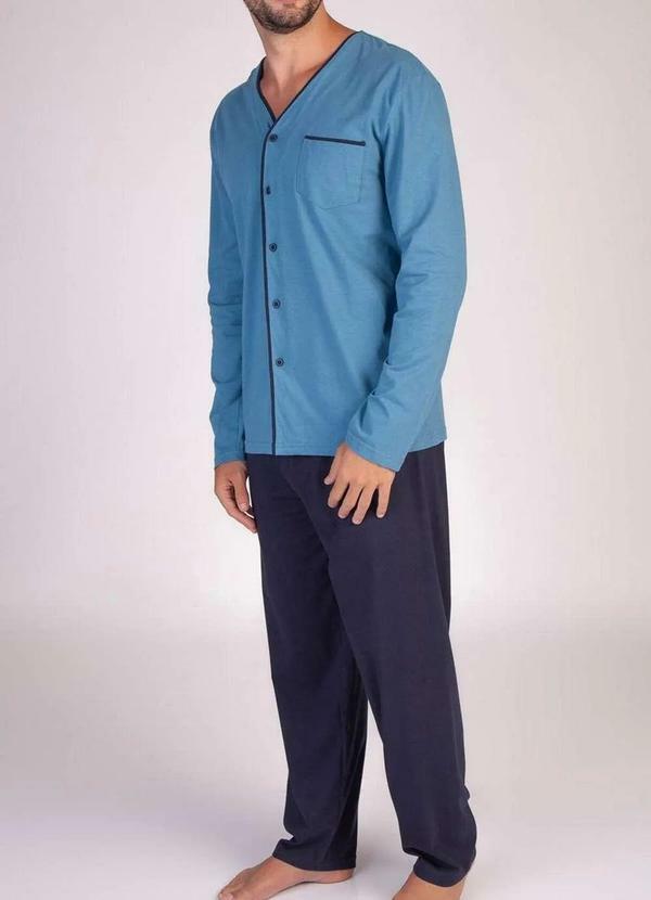 Podiun - Pijama Masculino Longo com Abertura Podiun 8139 Azul-Jeans