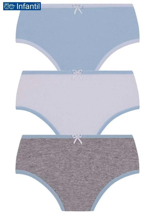 Lupo - Kit com 3 Calcinhas Lobinha 18101-089 Infantil 0901-Azul-Branco-Cinza