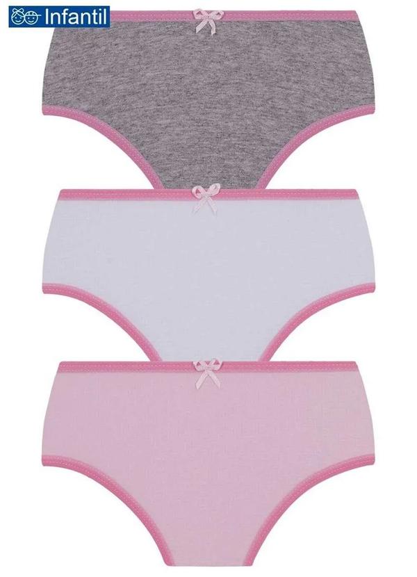 Lupo - Kit com 3 Calcinhas Lobinha 18101-089 Infantil 0905-Cinza-Branco-Rosa
