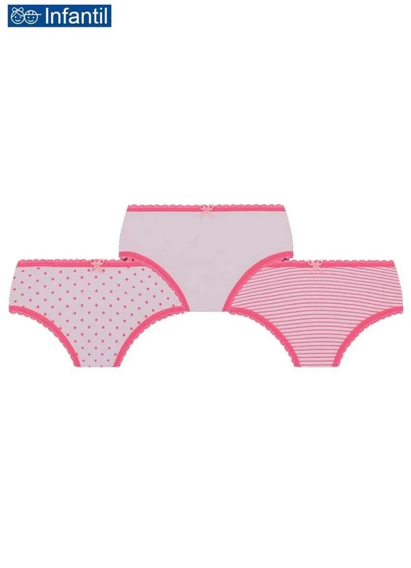 Lupo - Kit com 3 Calcinhas Lobinha 18102-089 Infantil 0900-Rosa-Branco