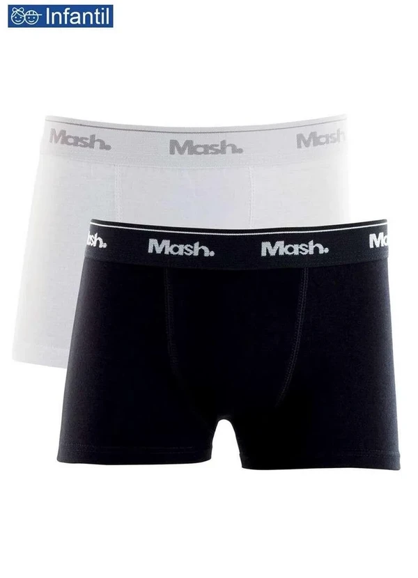 Mash - Kit/2 Cueca Boxer 110.07 Algodão Infantil Pt00-Branco/Preto