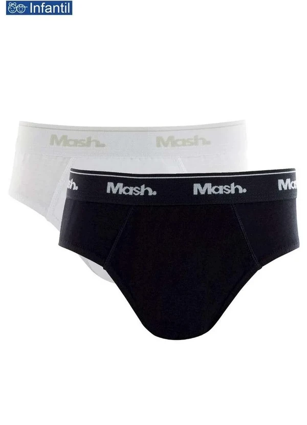 Mash - Kit com 2 Cuecas Slip Mash 113.04 Infantil Pt00-Branco/Preto