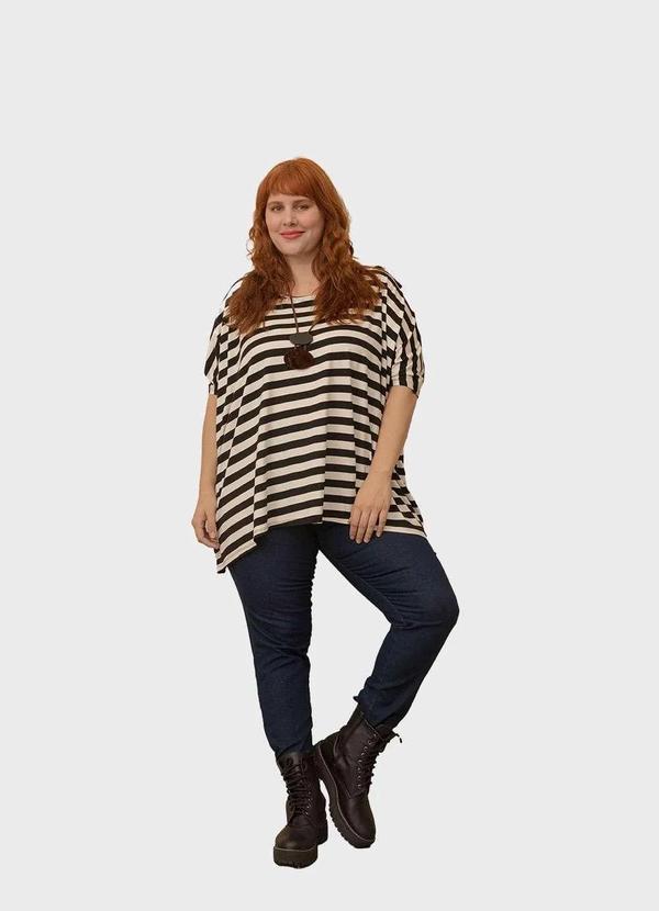 Bold - Blusa Ampla Listrada Plus Size Preto