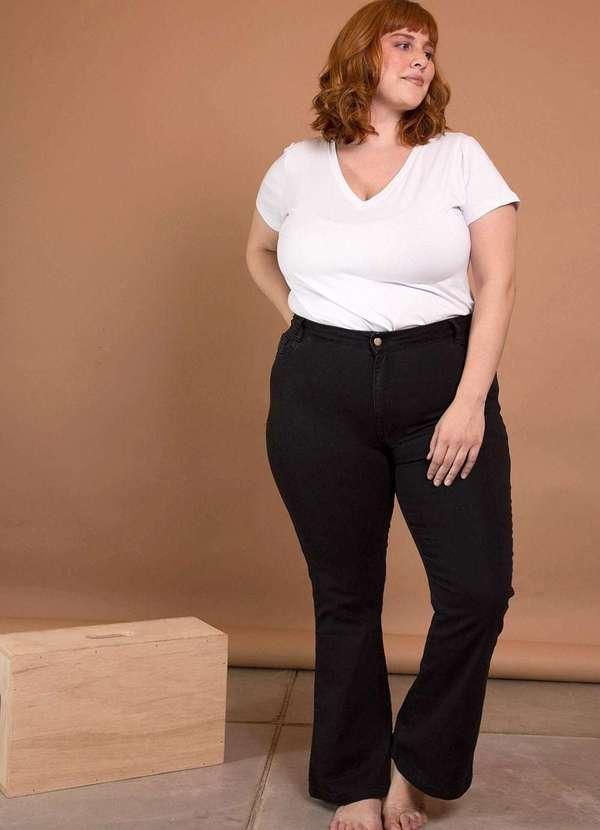 Bold - Calça Jeans Flare Cintura Média Plus Size Preto