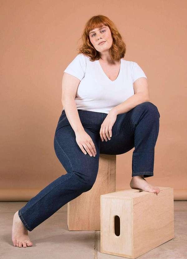 Bold - Calça Jeans Reta Cintura Média Plus Size Azul 4