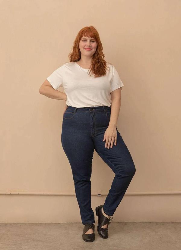 Calça Jeans Skinny Cintura Média Plus Size Azul Flaminga