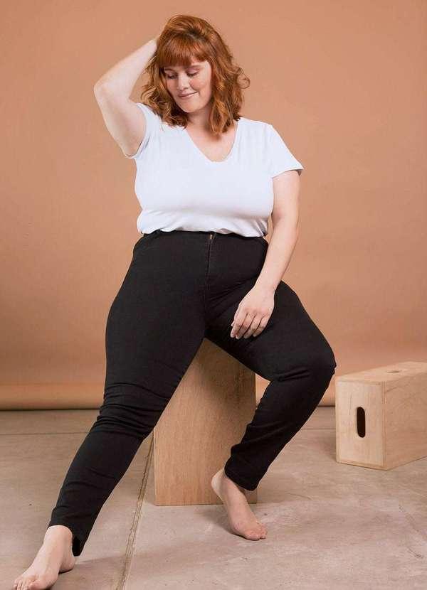 Bold - Calça Jeans Skinny Comfort Cintura Alta Plus Size Preto 3