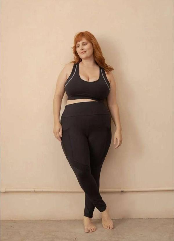 Bold Fit - Calça Legging com Bolsos Tule Plus Size Preto