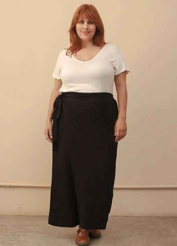 Bold - Calça Pantalona Saia Plus Size Preto