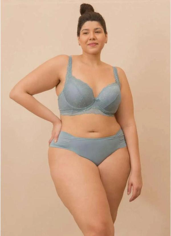 2rios - Calcinha Fio Dental em Renda Lateral Drapeada Plus Size Azul