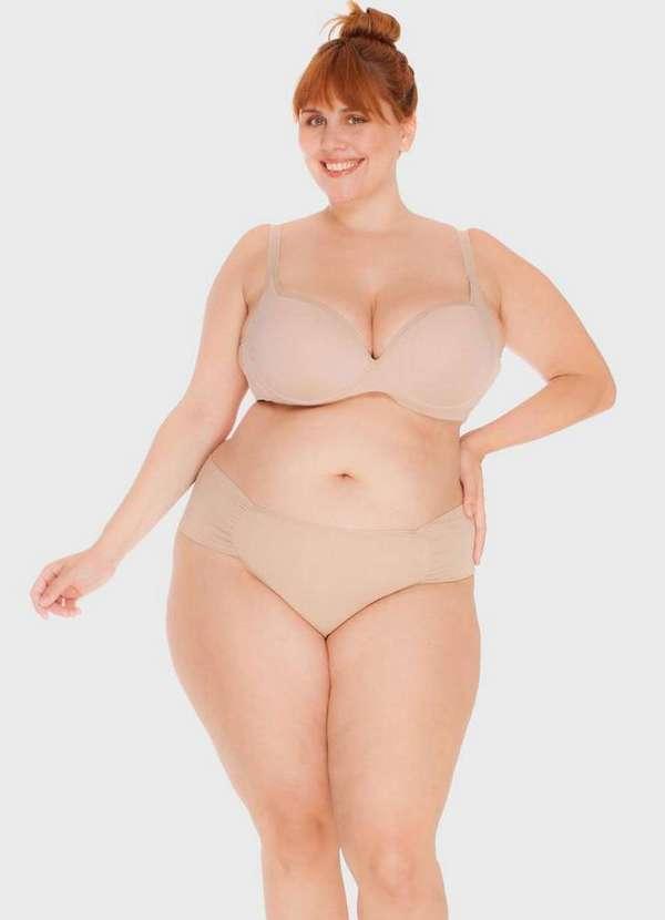 2rios - Calcinha Fio Dental Lateral Drapeada Plus Size Bege 2