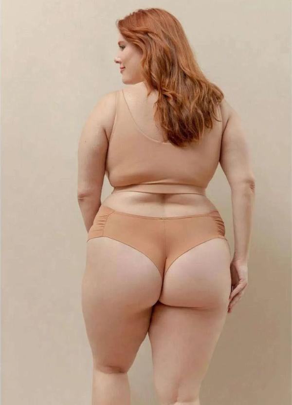2rios - Calcinha Fio Dental Lateral Drapeada Plus Size Bege 3